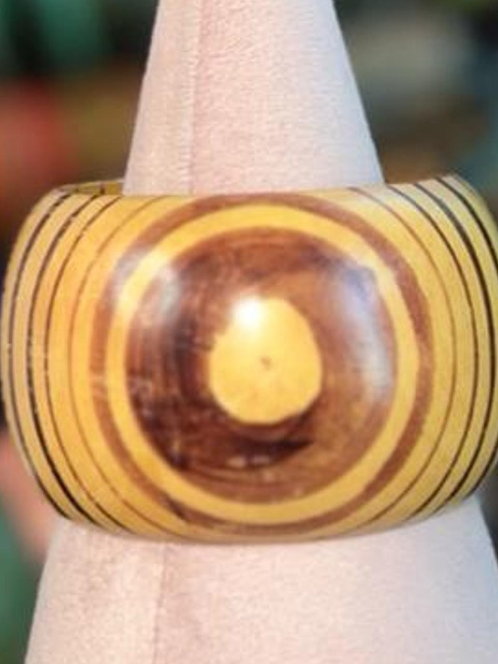 Vintage extra chunky Wooden bangle with concentric circular pattern